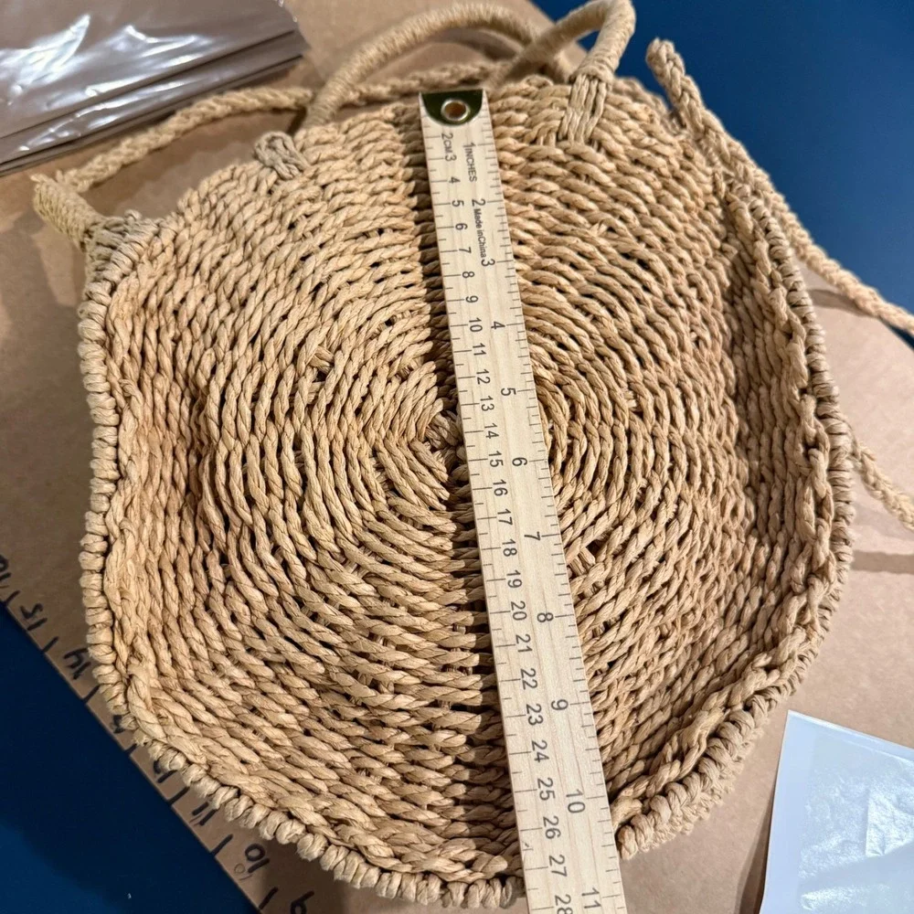 Natural Woven Straw Round Crossbody Bag Handbag Circle Boho Beach Summer‎ Purse